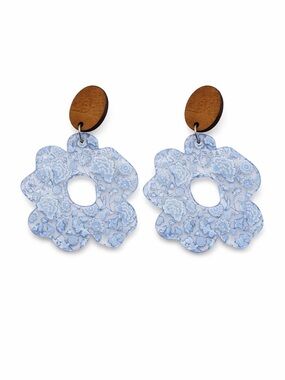 SHEIN Blue Floral Acrylic Flower Drop Earrings with Wooden Studs